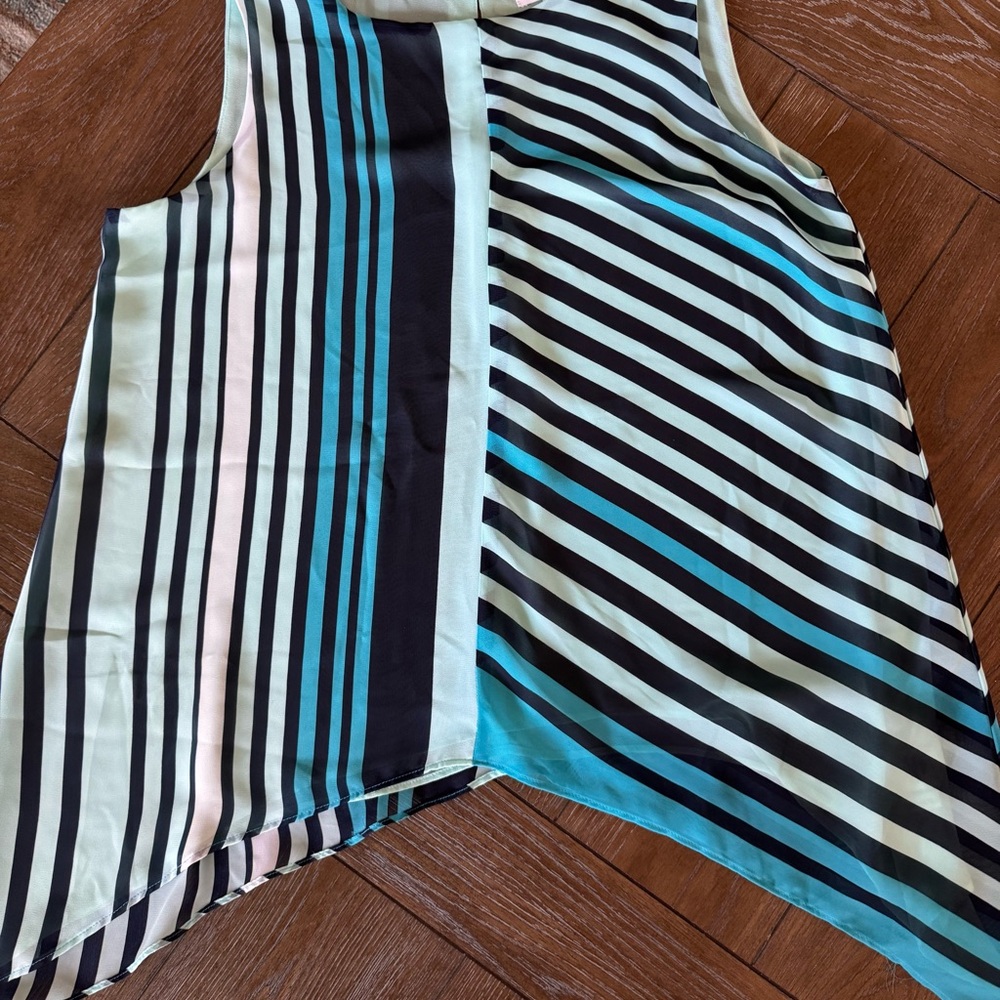 New York & Company Black, White, and Teal Striped Tank Top